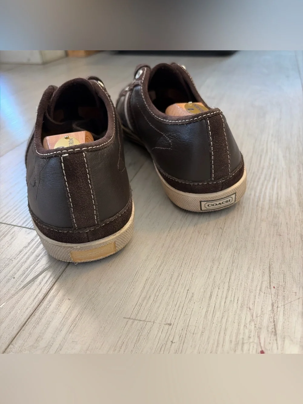 Coach brown leather and suede low top sneakers